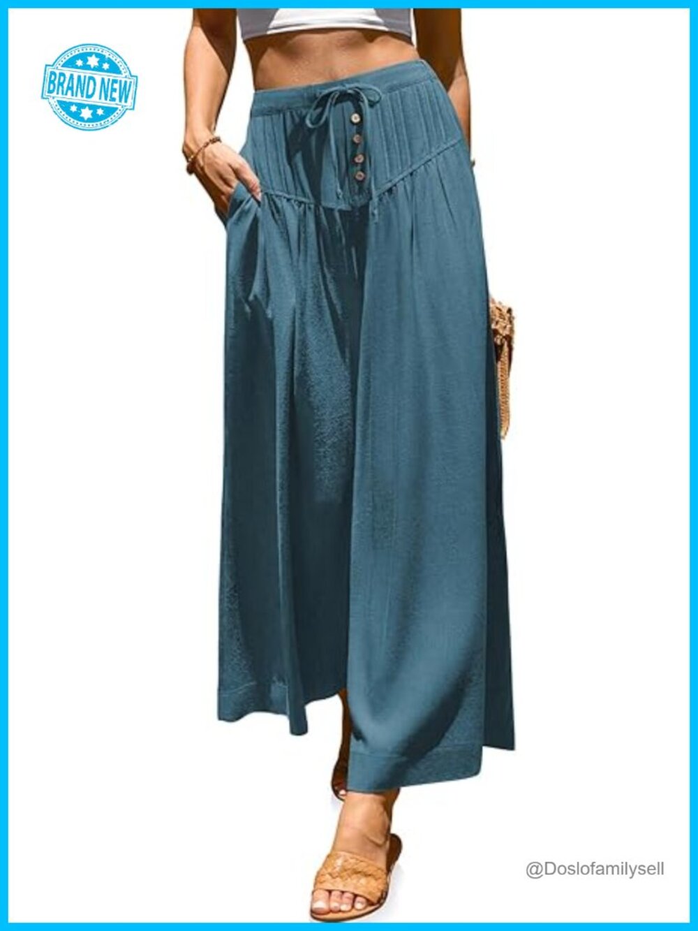Linen Blend Wide Leg Palazzo Pants High Waisted with Pockets